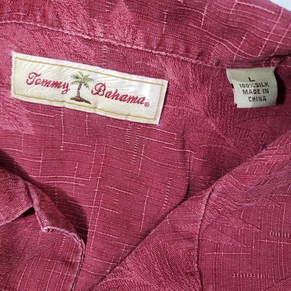 Tommy Bahama Maroon 100% Silk Size Large Jacquard Print Hawaiian Aloha Shirt - Picture 4 of 6